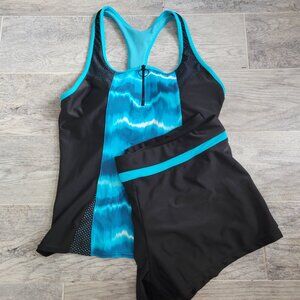ZeroXposur Tankini Swimsuit Women's Blue Racer Back Tank & Boy Short NWT